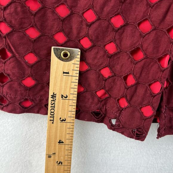 Maiocchi Broderie Anglaise Dress Women’s SZ 8 Burgundy Cotton Red Lining - Picture 10 of 15